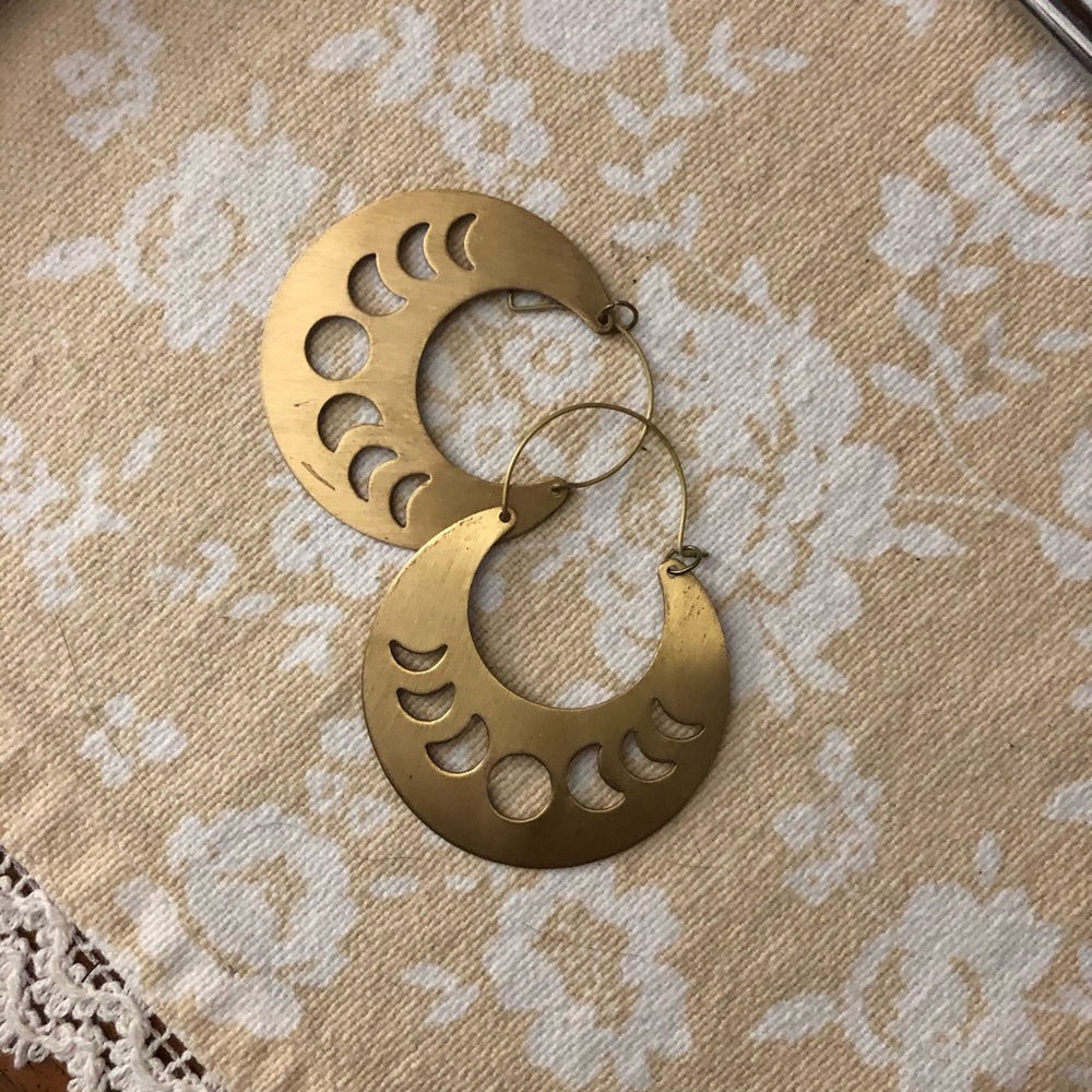 Witchy moon phases gold tone earrings